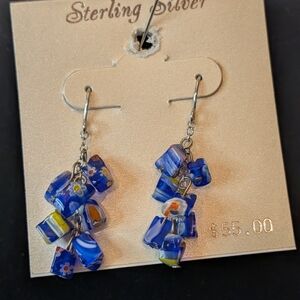 Sterling Silver Millifiore Dangle Earrings Pierced